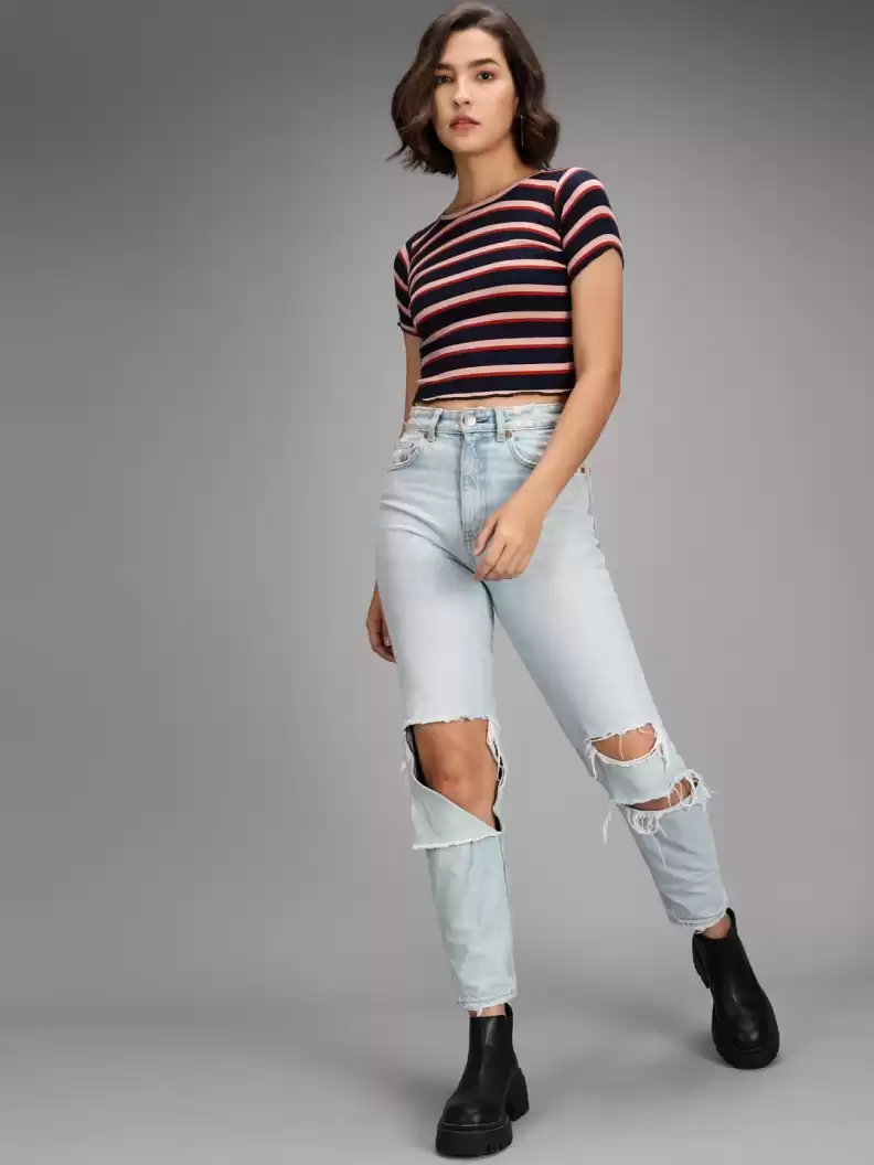 TANDUL  Casual Regular Sleeves Striped Women Multicolor Top