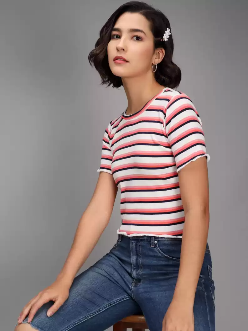 TANDUL  Casual Regular Sleeves Striped Women Multicolor Top