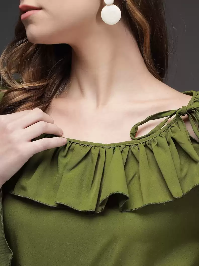 TANDUL  Casual Bell Sleeves Solid Women Green Top