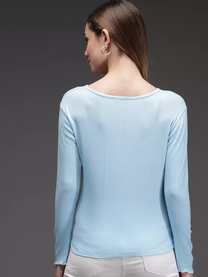 TANDUL  Casual Regular Sleeves Solid Women Light Blue Top