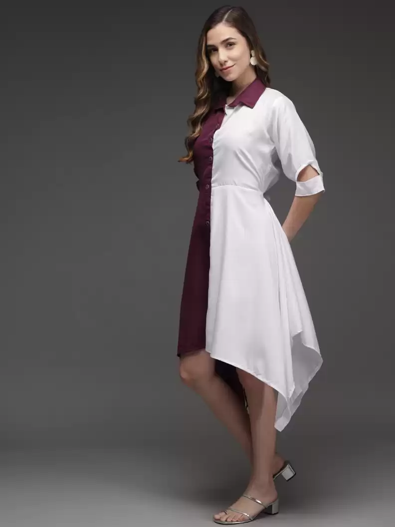 TANDUL  Women Fit and Flare Maroon, White Dress