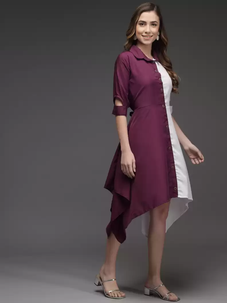 TANDUL  Women Fit and Flare Maroon, White Dress