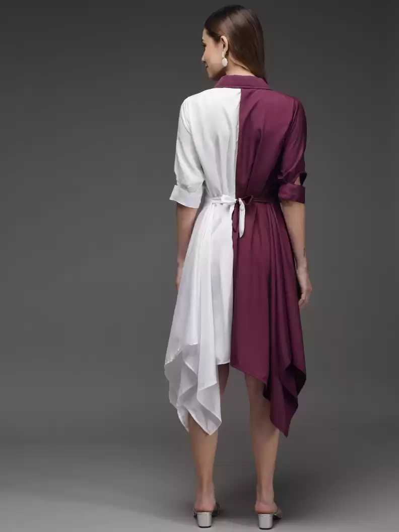 TANDUL  Women Fit and Flare Maroon, White Dress