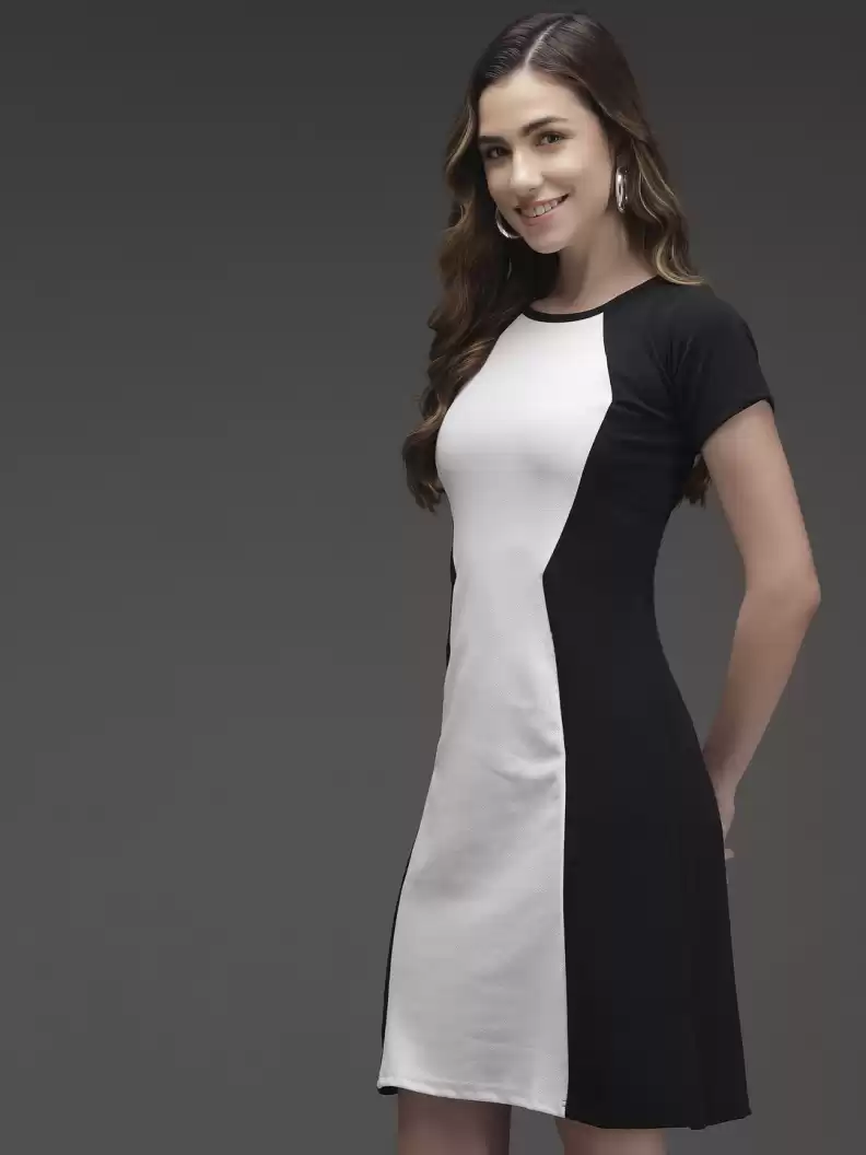 TANDUL  Women A-line Black, White Dress