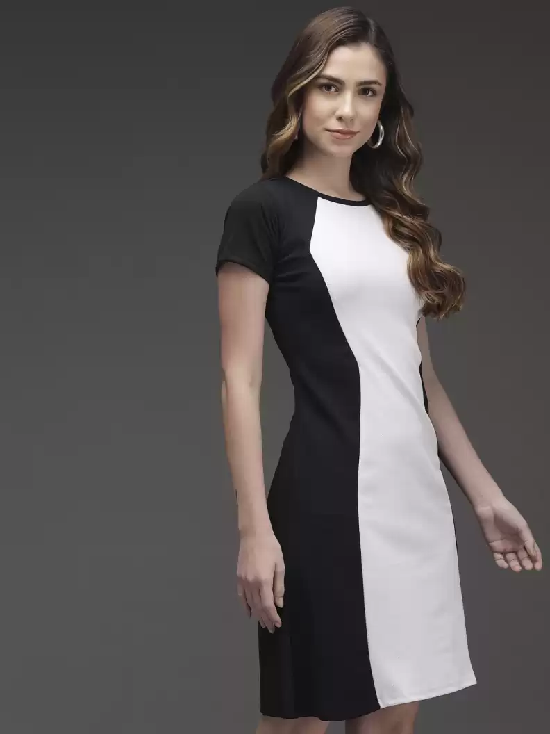 TANDUL  Women A-line Black, White Dress