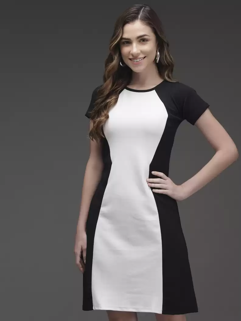 TANDUL  Women A-line Black, White Dress