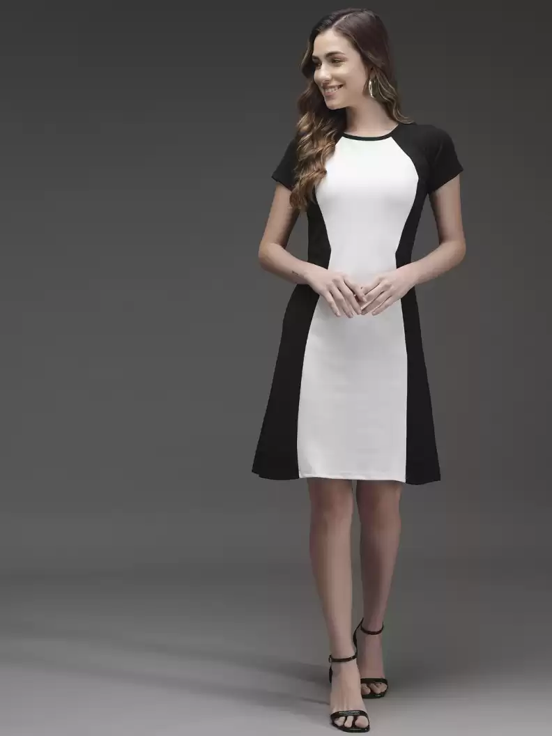 TANDUL  Women A-line Black, White Dress