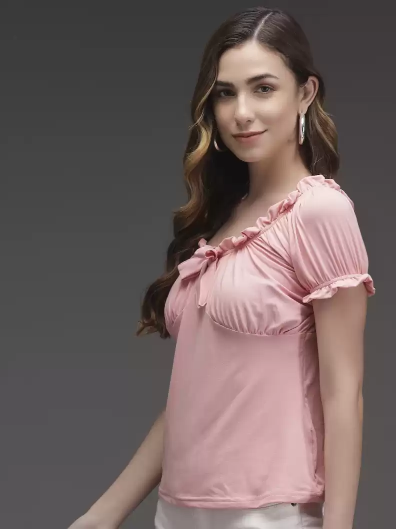 TANDUL  Casual Regular Sleeves Solid Women Pink Top