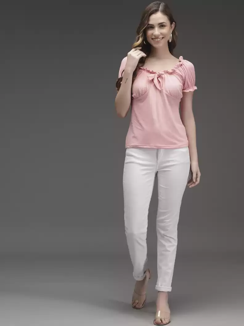 TANDUL  Casual Regular Sleeves Solid Women Pink Top