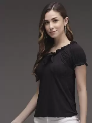 Casual Solid Women Black Top