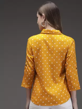 Women Polka Print Casual Yellow, White Shirt