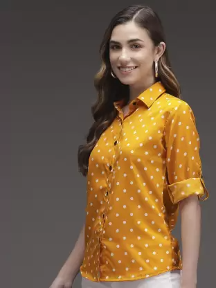 Women Polka Print Casual Yellow, White Shirt