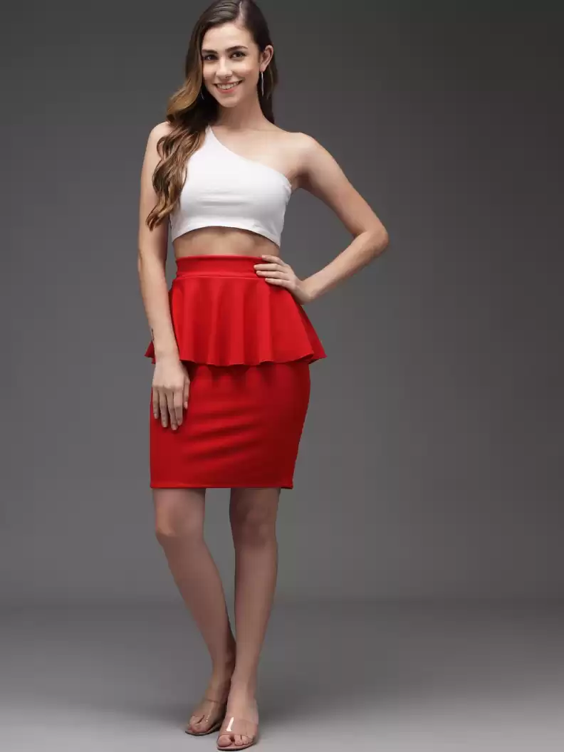 TANDUL  Women Solid Flared Red Skirt