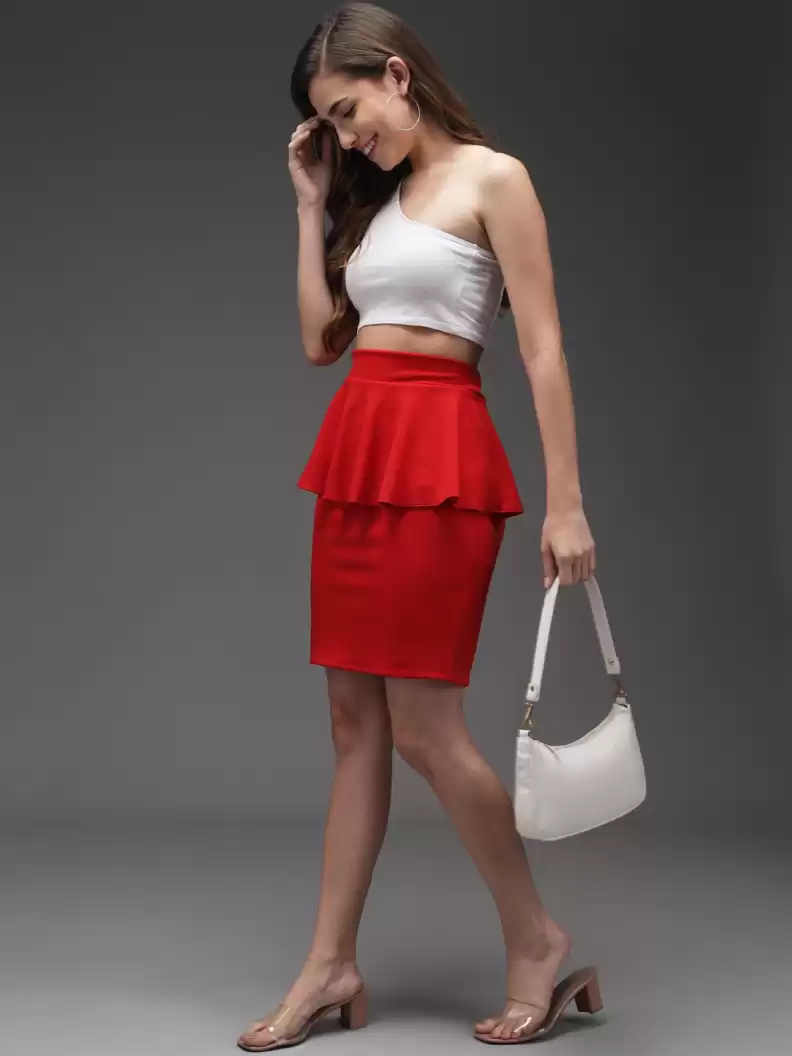 TANDUL  Women Solid Flared Red Skirt