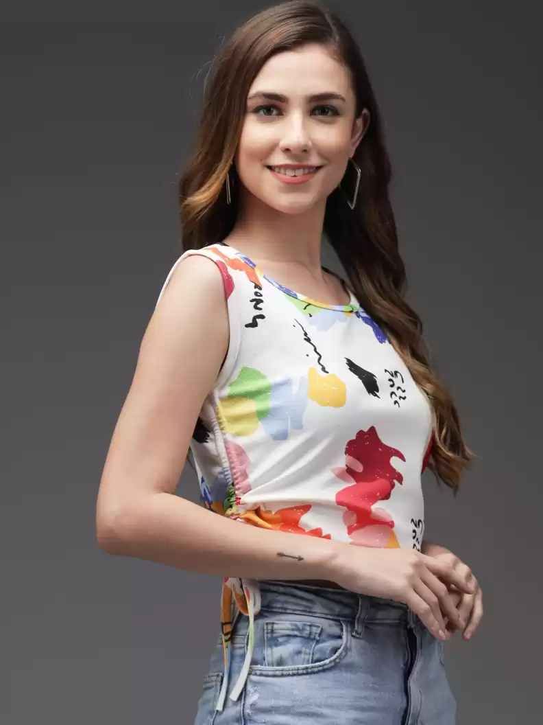 TANDUL  Casual Sleeveless Printed Women Multicolor Top