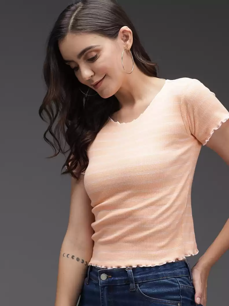 TANDUL  Casual Regular Sleeves Striped Women Pink Top