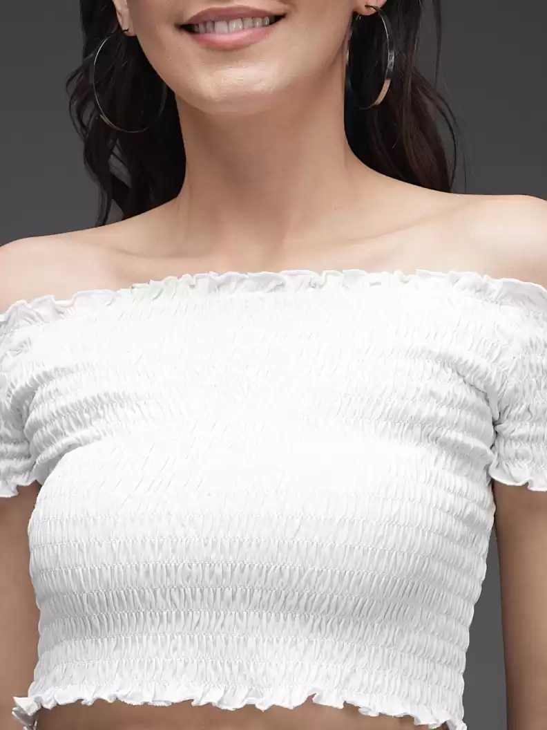 TANDUL  Casual Regular Sleeves Self Design Women White Top