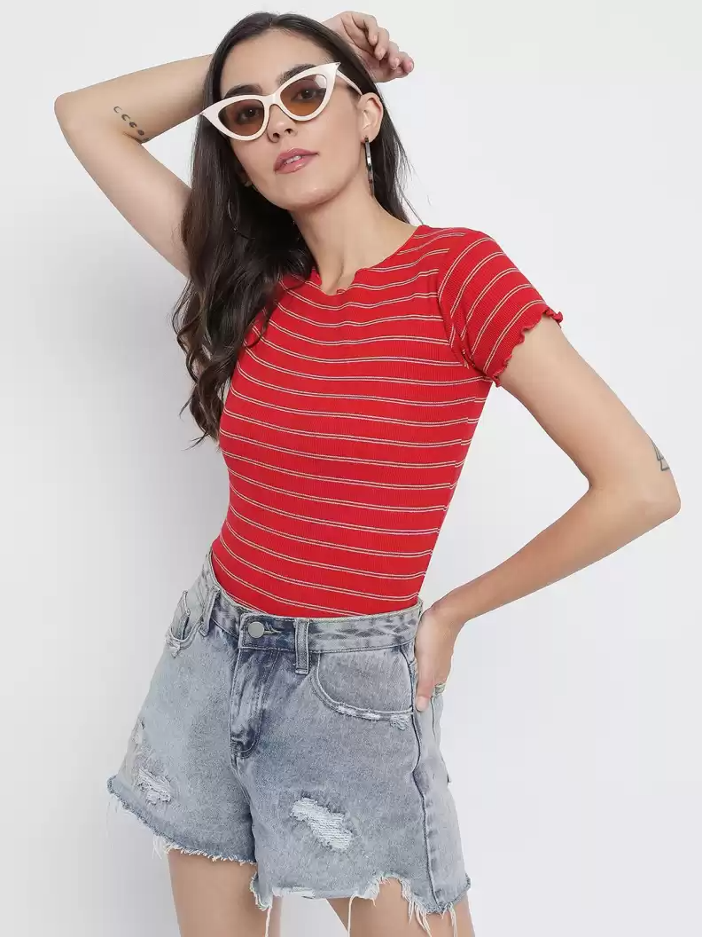 TANDUL  Casual Regular Sleeves Striped Women Multicolor Top