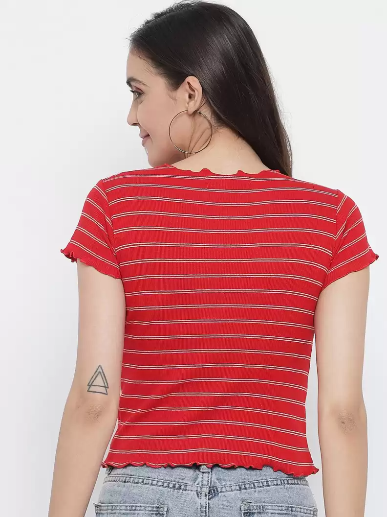 TANDUL  Striped Women Round Neck Multicolor T-Shirt