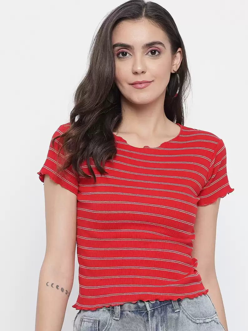 TANDUL  Casual Regular Sleeves Striped Women Multicolor Top