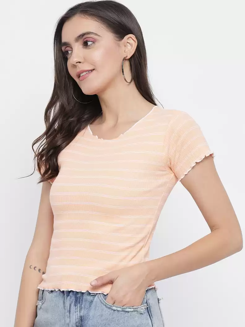 TANDUL  Casual Regular Sleeves Striped Women Orange Top