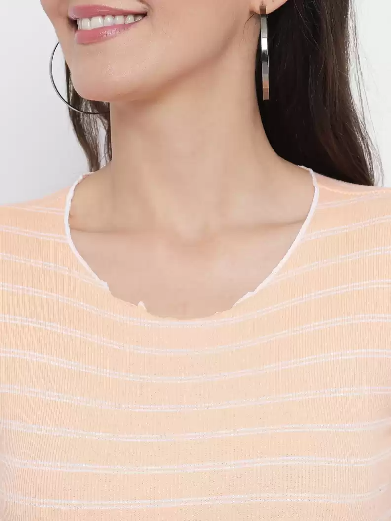 TANDUL  Casual Regular Sleeves Striped Women Orange Top