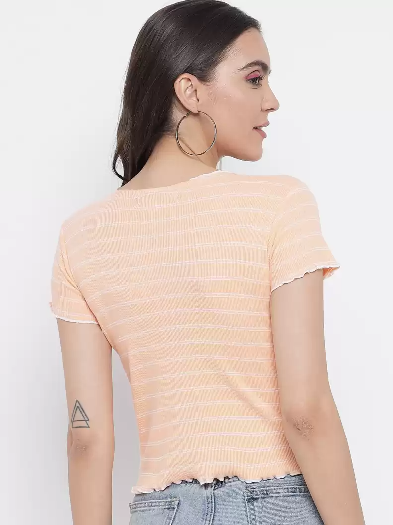 TANDUL  Casual Regular Sleeves Striped Women Orange Top