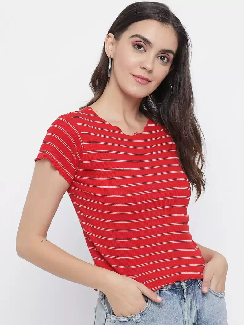 TANDUL  Striped Women Round Neck Multicolor T-Shirt