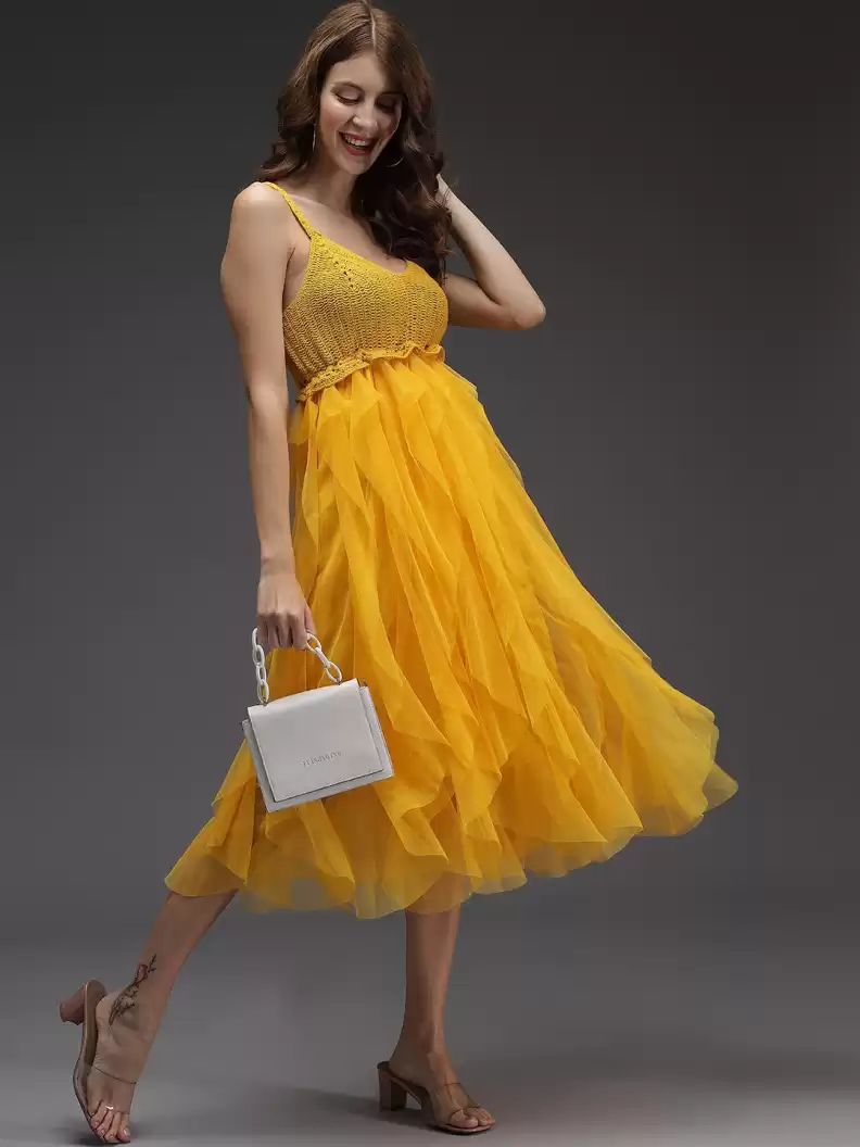 TANDUL  Women Fit and Flare Yellow Dress