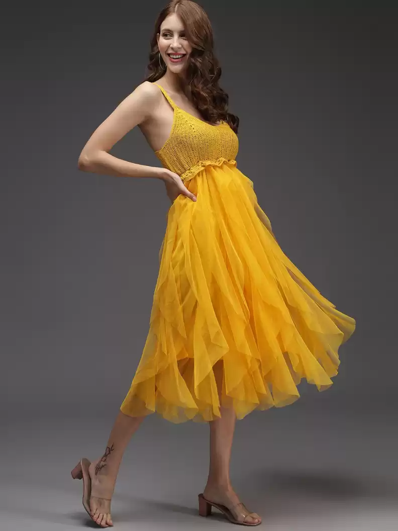 TANDUL  Women Fit and Flare Yellow Dress