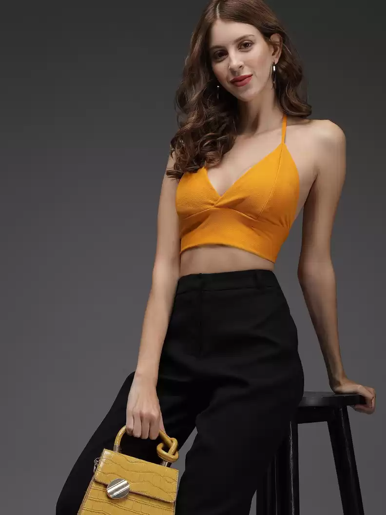 TANDUL  Casual Sleeveless Solid Women Yellow Top