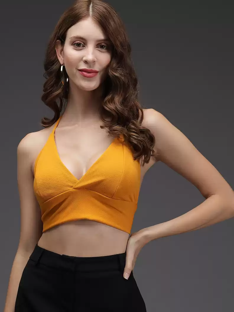 TANDUL  Casual Sleeveless Solid Women Yellow Top