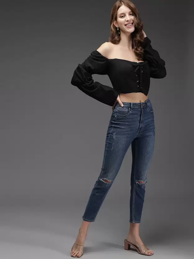 TANDUL  Casual Regular Sleeves Solid Women Black Top