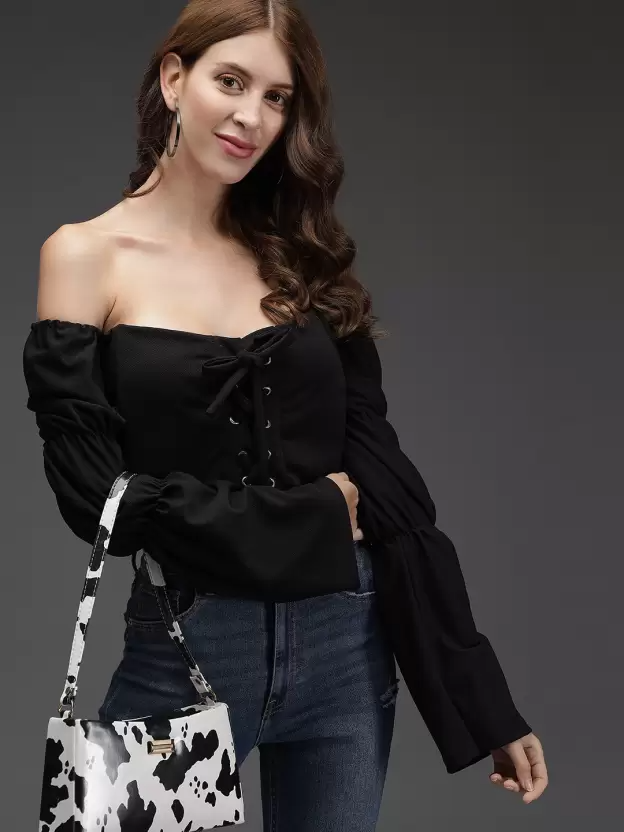 TANDUL  Casual Regular Sleeves Solid Women Black Top