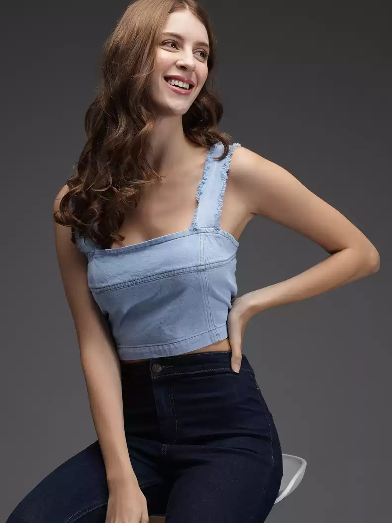 TANDUL  Casual Sleeveless Solid Women Blue Top