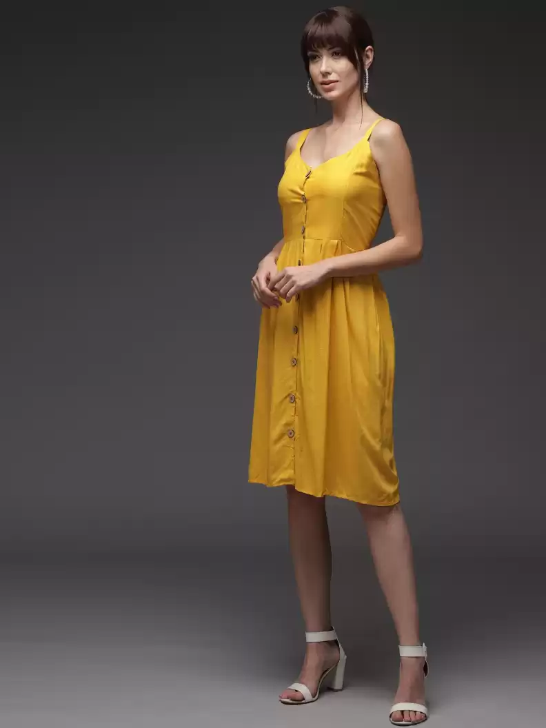 TANDUL  Women Fit and Flare Yellow Dress