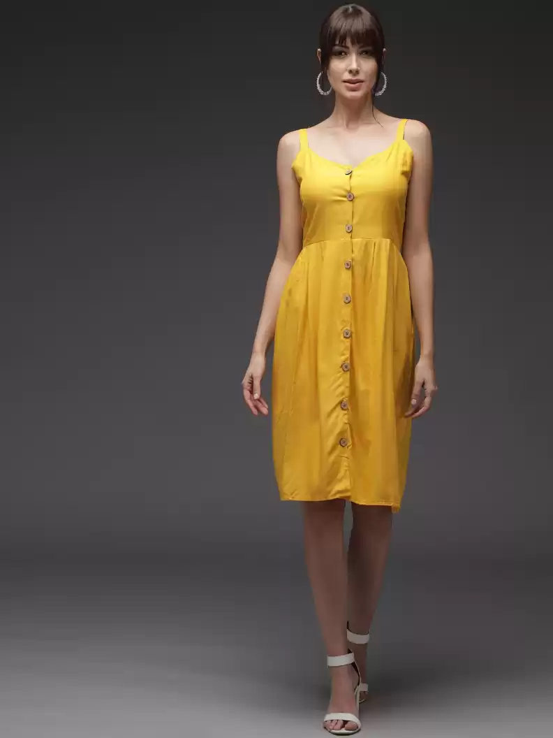 TANDUL  Women Fit and Flare Yellow Dress