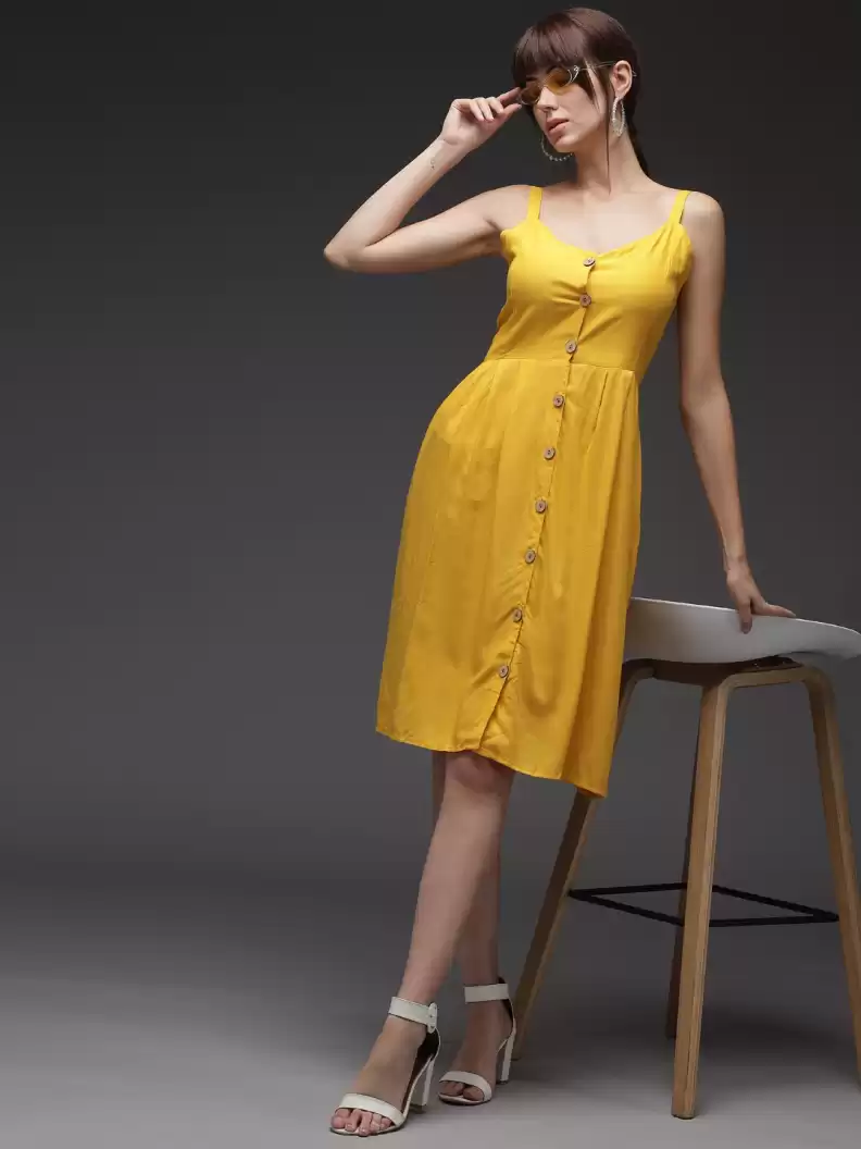 TANDUL  Women Fit and Flare Yellow Dress