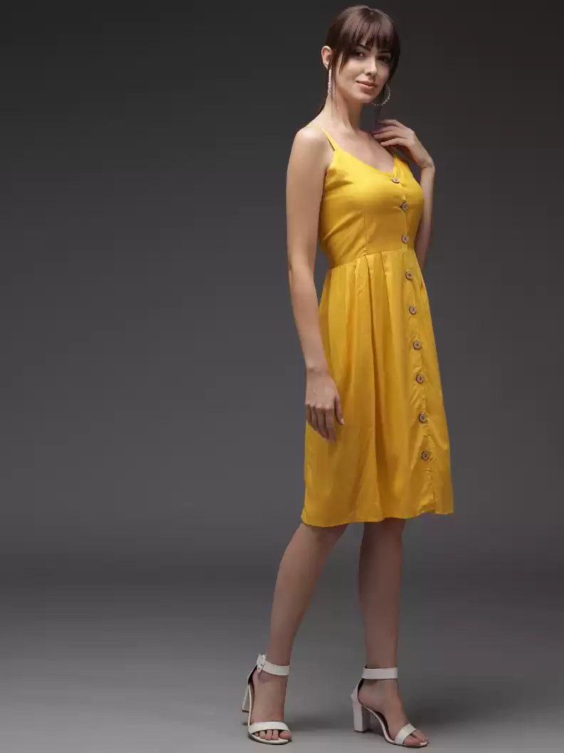 TANDUL  Women Fit and Flare Yellow Dress