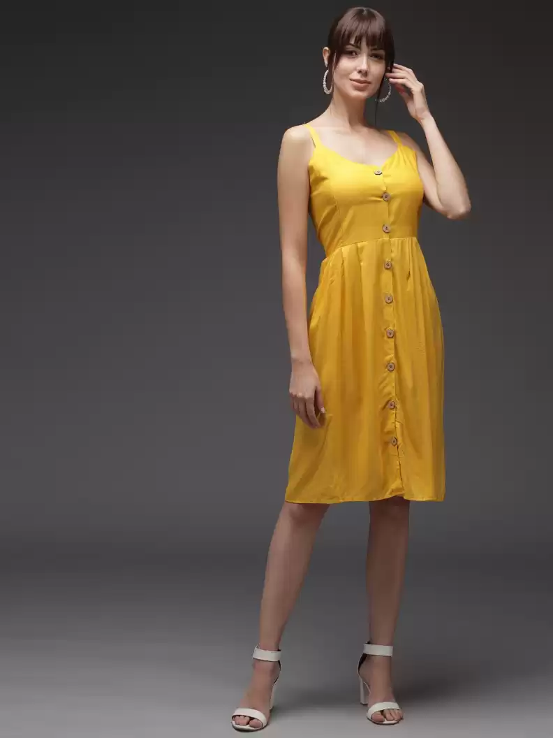 TANDUL  Women Fit and Flare Yellow Dress