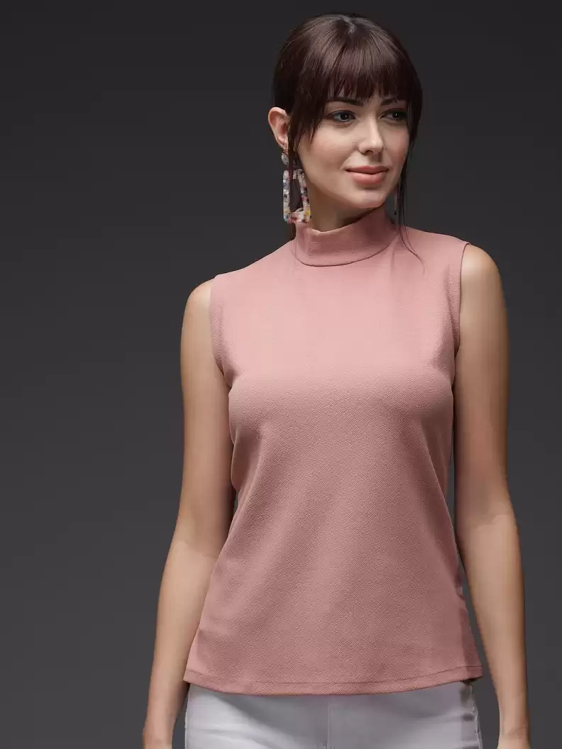 TANDUL  Casual Sleeveless Solid Women Pink Top