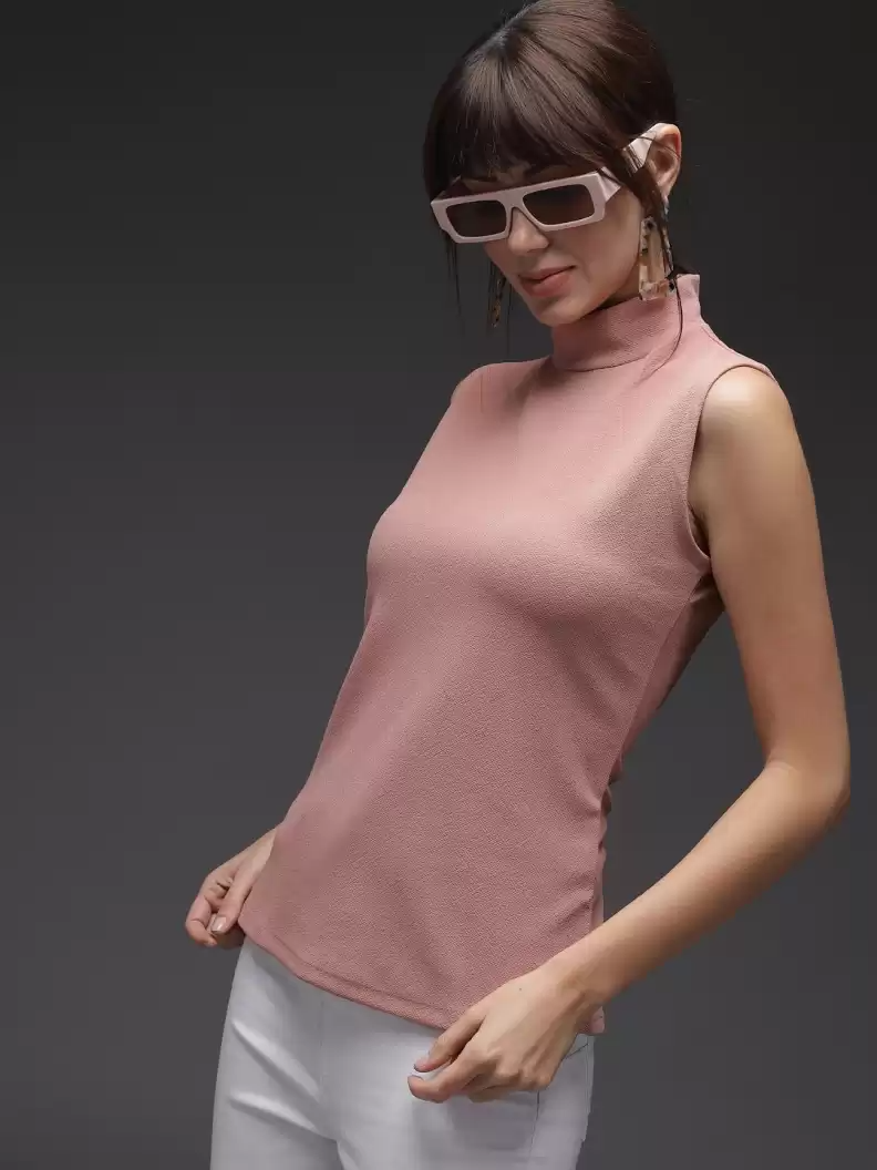 TANDUL  Casual Sleeveless Solid Women Pink Top