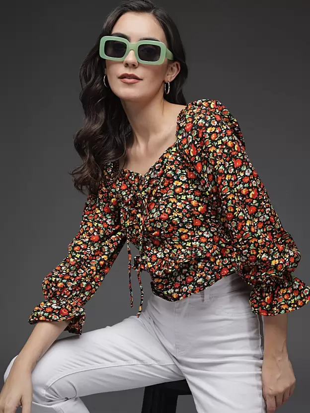 TANDUL  Casual Regular Sleeves Printed Women Multicolor Top