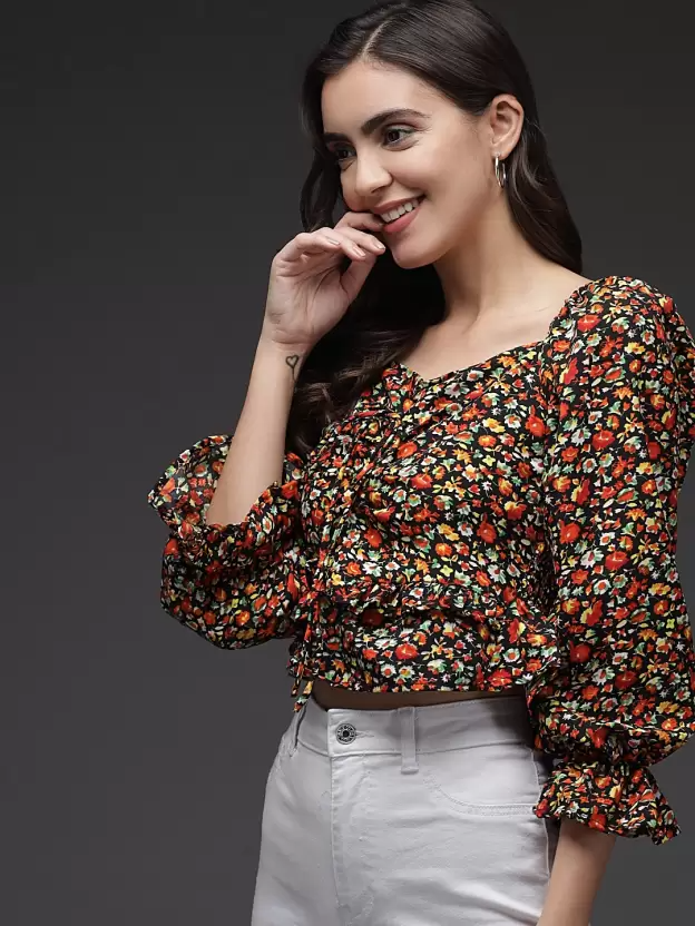 TANDUL  Casual Regular Sleeves Printed Women Multicolor Top