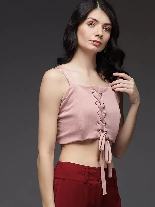 TANDUL  Casual Puff Sleeves Solid Women Pink Top