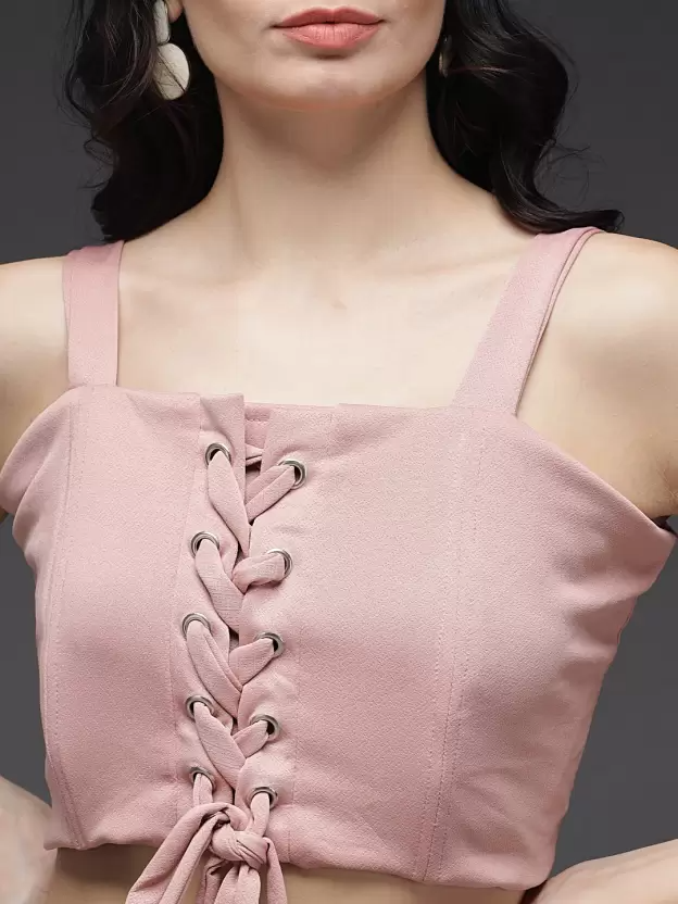 TANDUL  Casual Puff Sleeves Solid Women Pink Top