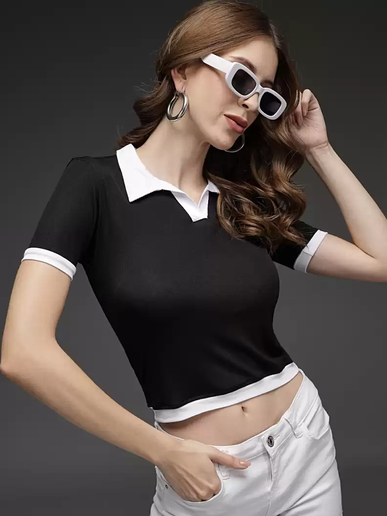 TANDUL  Casual Regular Sleeves Solid Women Black Top