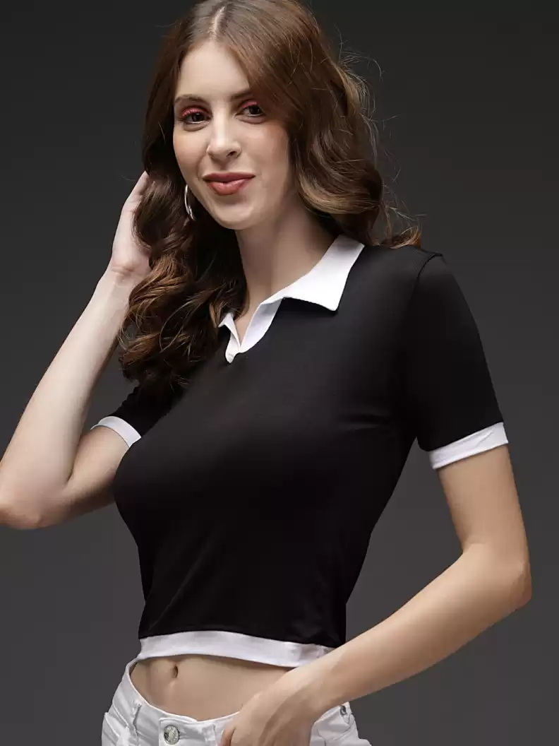 TANDUL  Casual Regular Sleeves Solid Women Black Top