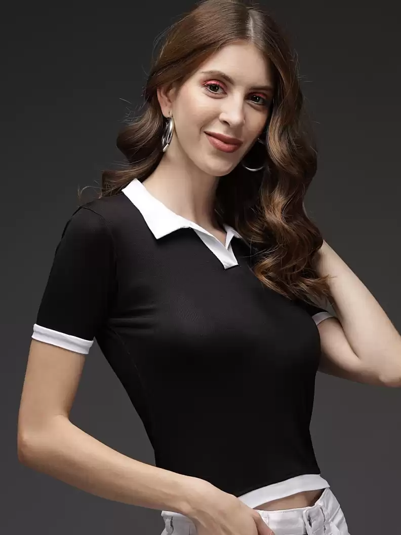 TANDUL  Casual Regular Sleeves Solid Women Black Top