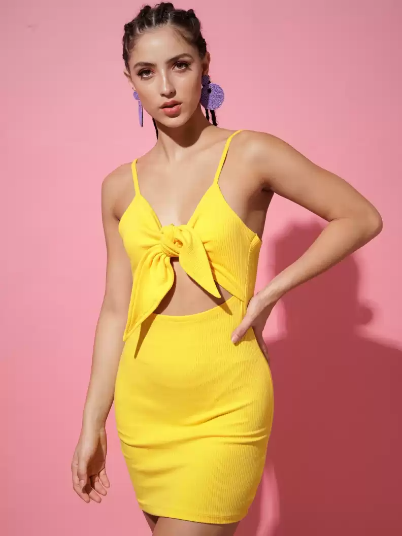 TANDUL  Women Ribbed Yellow Dress